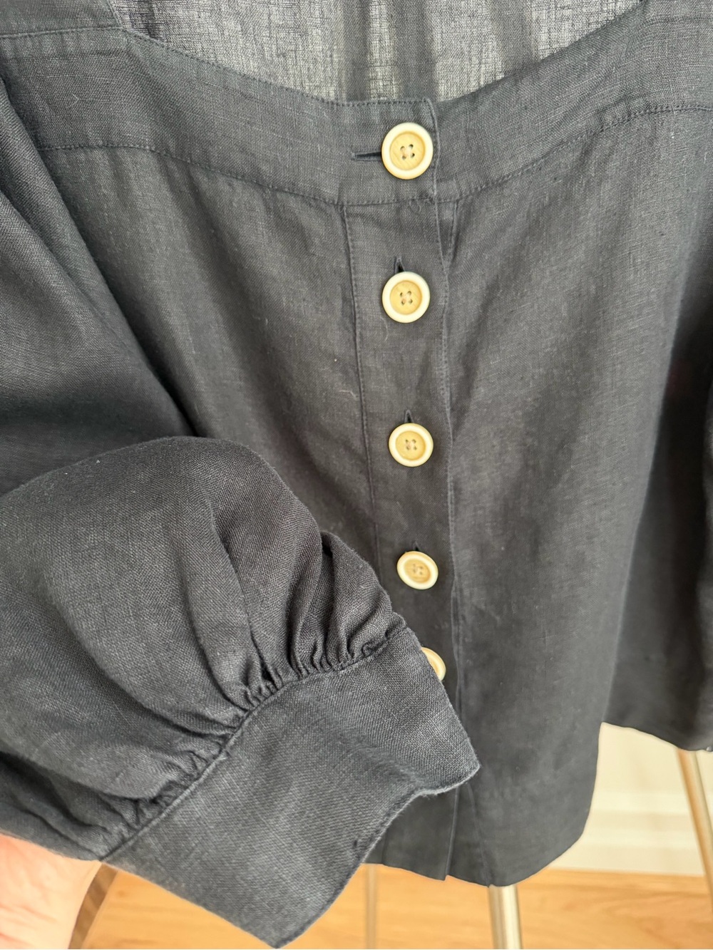 J. Crew Black Square-Neck Button-Front Linen Top Medium - Picture 6 of 6